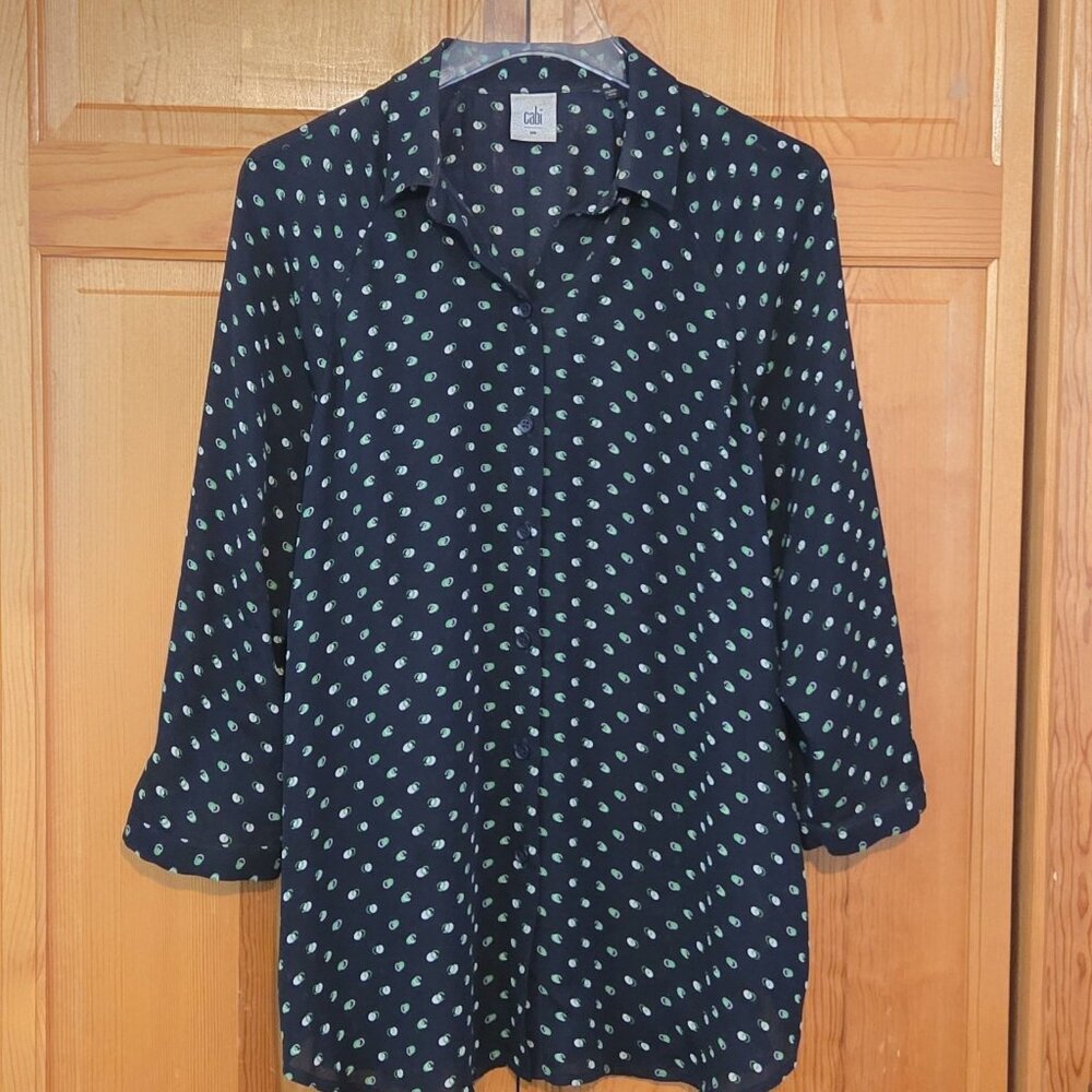 Cabi‎ Style # 5019 Blouse Top Small Navy Blue Green 3/4 Sleeve Martini